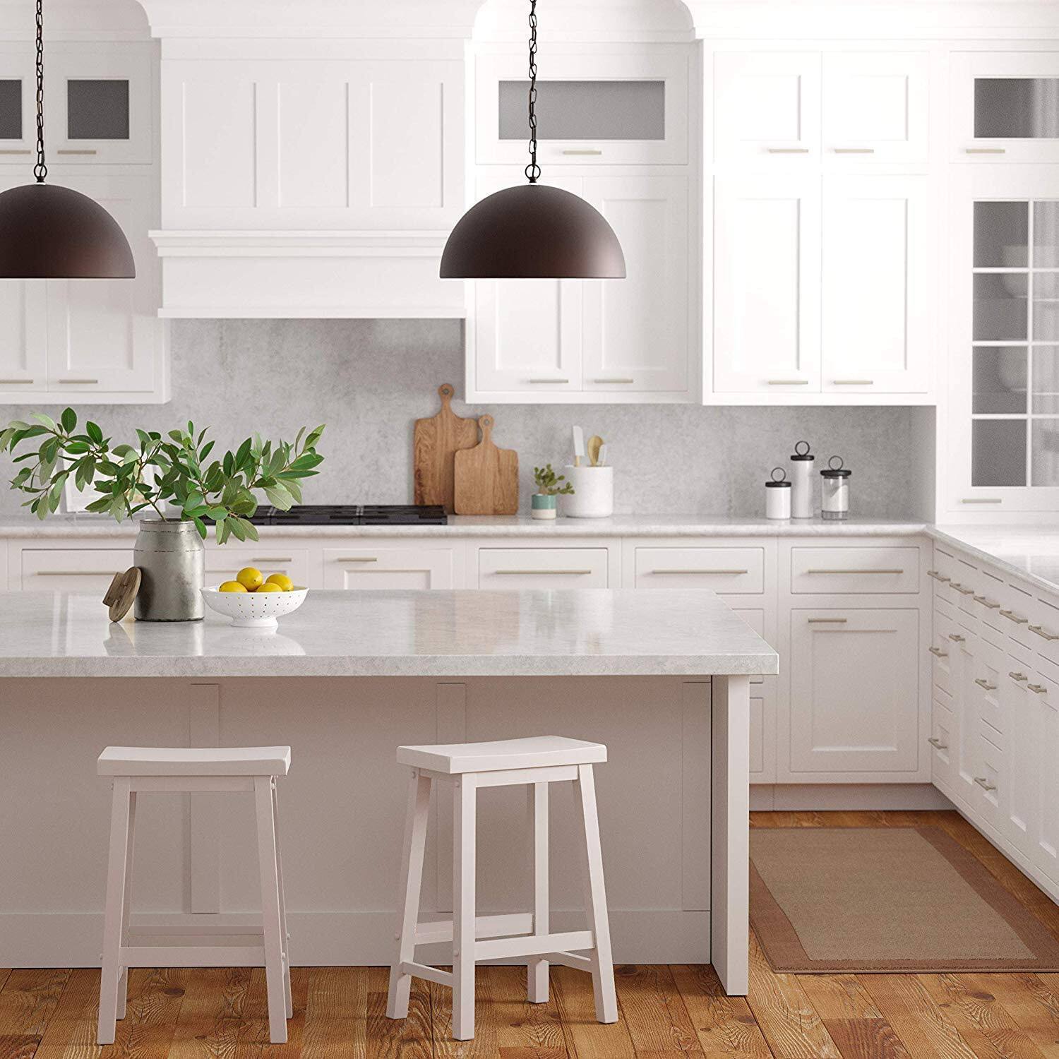 Alt View 4. PJ Wood - PJ Wood Classic Saddle-Seat 24" Tall Kitchen Counter Stools, White, (Set of 2) - White.
