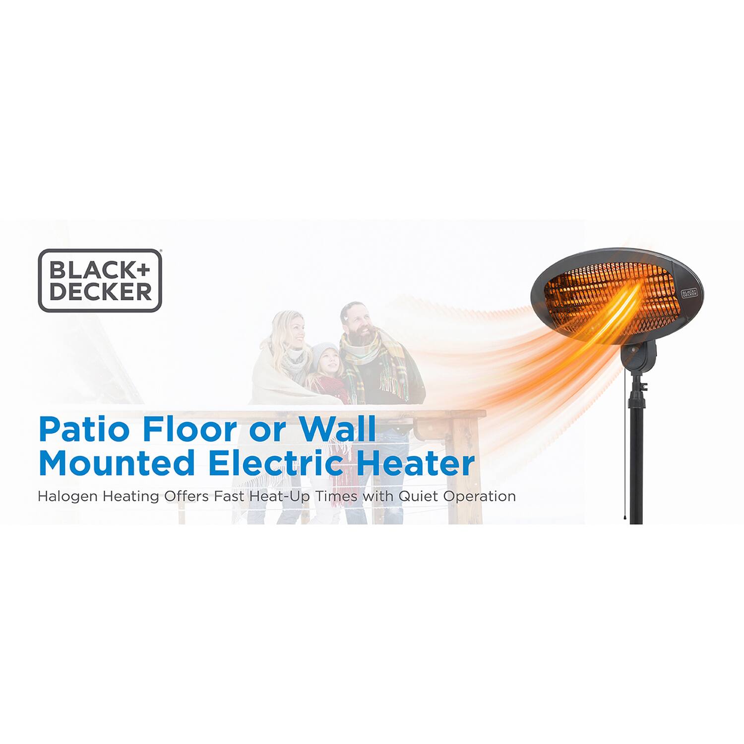 BLACK+ DECKER Patio Floor or Wall Mounted Electric Heater Halogen Heating Offers Fast Heat-Up Times with Quiet Operation