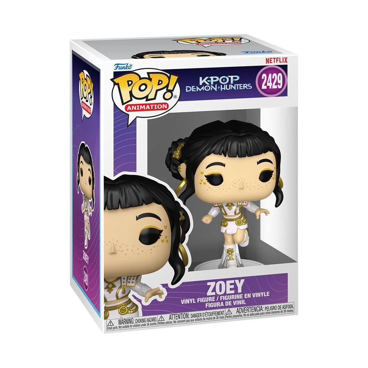 Cp P FARAO NETFLIX Funko KPOP 2429 1 POP! DEMON HUNTERS e ANIMATION ZOEY VINYLE FIGURINE EN FIGURE / VINYL DE VINIL FIGURA DE ASFIXIA ADVERTENCIA: PELIGRO 3 nees - nA a ATTENTION: DANGER D TOUFFEMENT Pates pequetus o a adeac por A dI 30 noE HAZARO entarnts OR moi WARNING: CHOKING & convient - - A 30 noths Pettes pilces y under j  Nor sitabe
