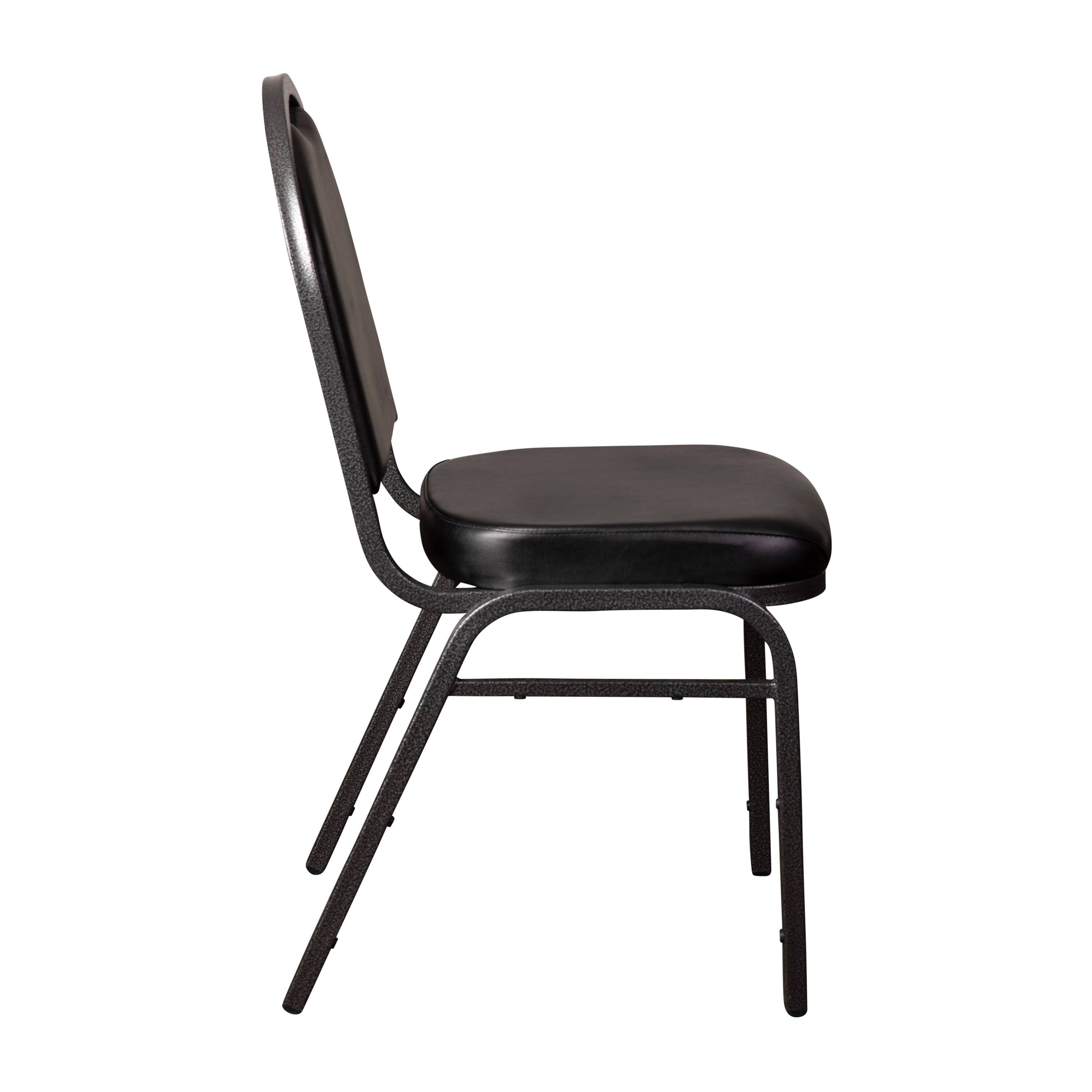 Alt View 9. Emma + Oliver - Dymoke Versatile Dome Back Stacking Banquet Chair - Black Vinyl/Silver Vein Frame.
