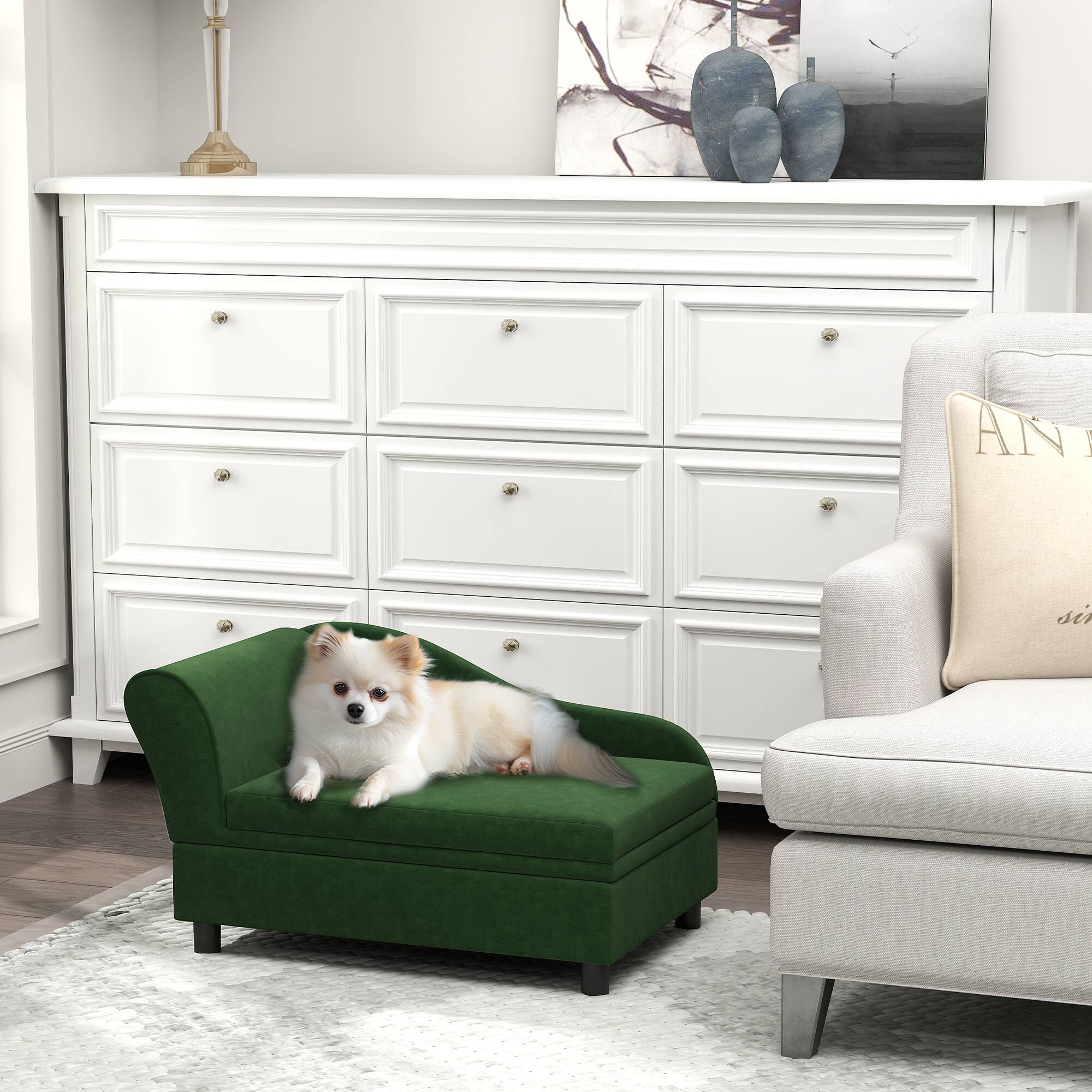 Alt View 1. Pawhut - Sofa Bed Couch with Storage - Green.