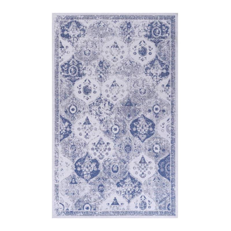 HTUTWOO - Washable Rug 5x8 - Chenille Area Rug,Machine Washable, Non-Slip TPR Backing,Low Pile 0.14" for Living Room,Kids Friendly - Blue