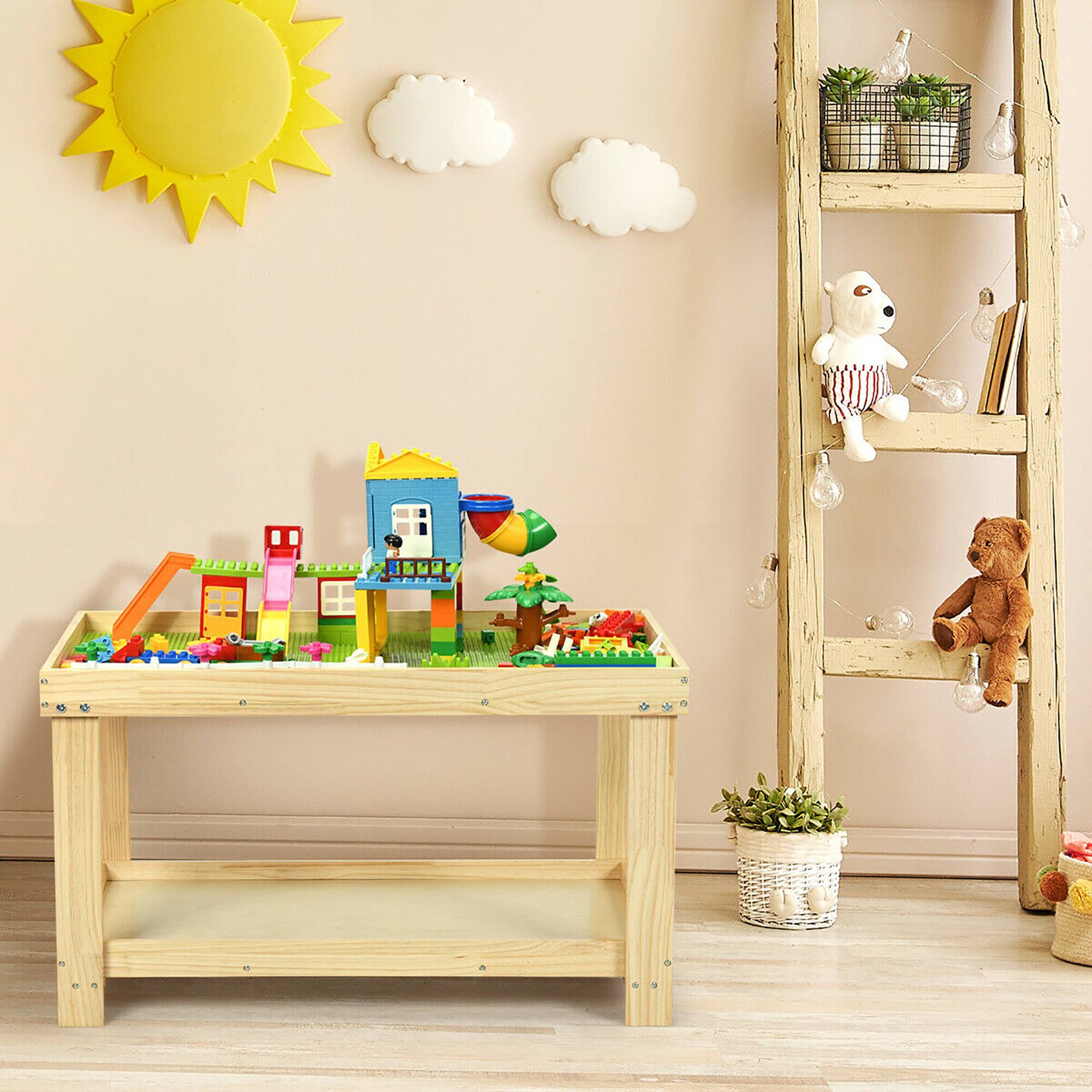Alt View 4. Costway - Costway Solid Wood Kids Activity Play Table Block Table Multifunction W/Storage - Natural.