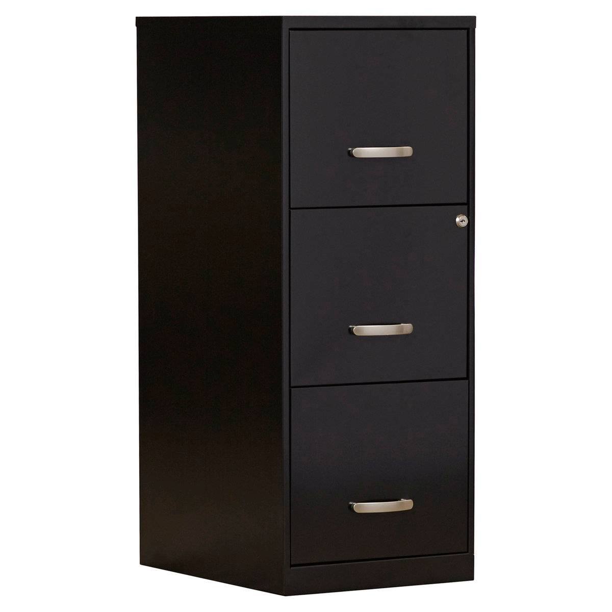 Angle. SlickBlue - Secure 3-Drawer Metal File Cabinet – 2 Locking Drawers for Documents - Black.