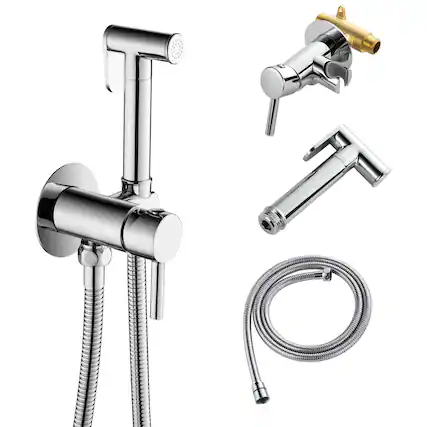Front. Boyel Living - Chrome Solid Brass Bidet Sprayer Hot Cold Water with 48-Inch Hose - Chrome.