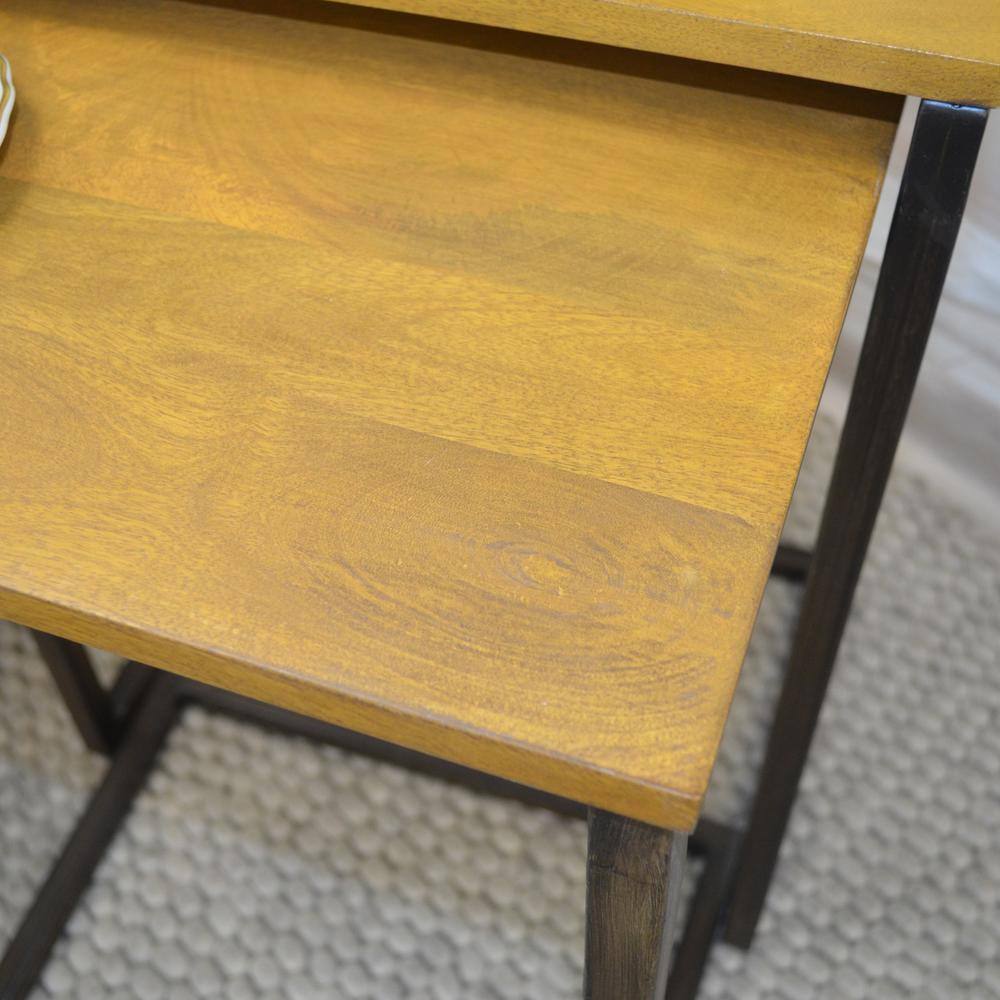 Back. Carolina Chair & Table - Addison Nesting Table Set - Harvest Oak Top - Aged Iron Base - Harvest Oak, Aged Iron.