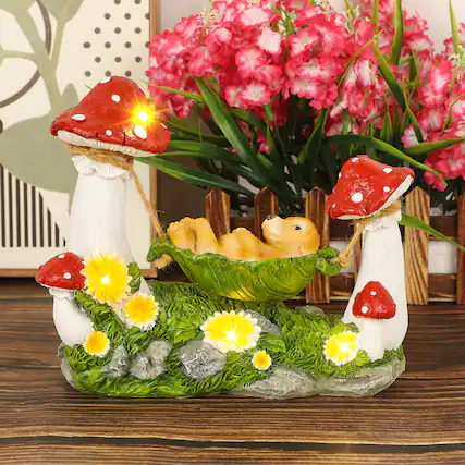 Front. Oumilen - Solar Garden Statue, Mushroom Dog Figurine with LED Lights.