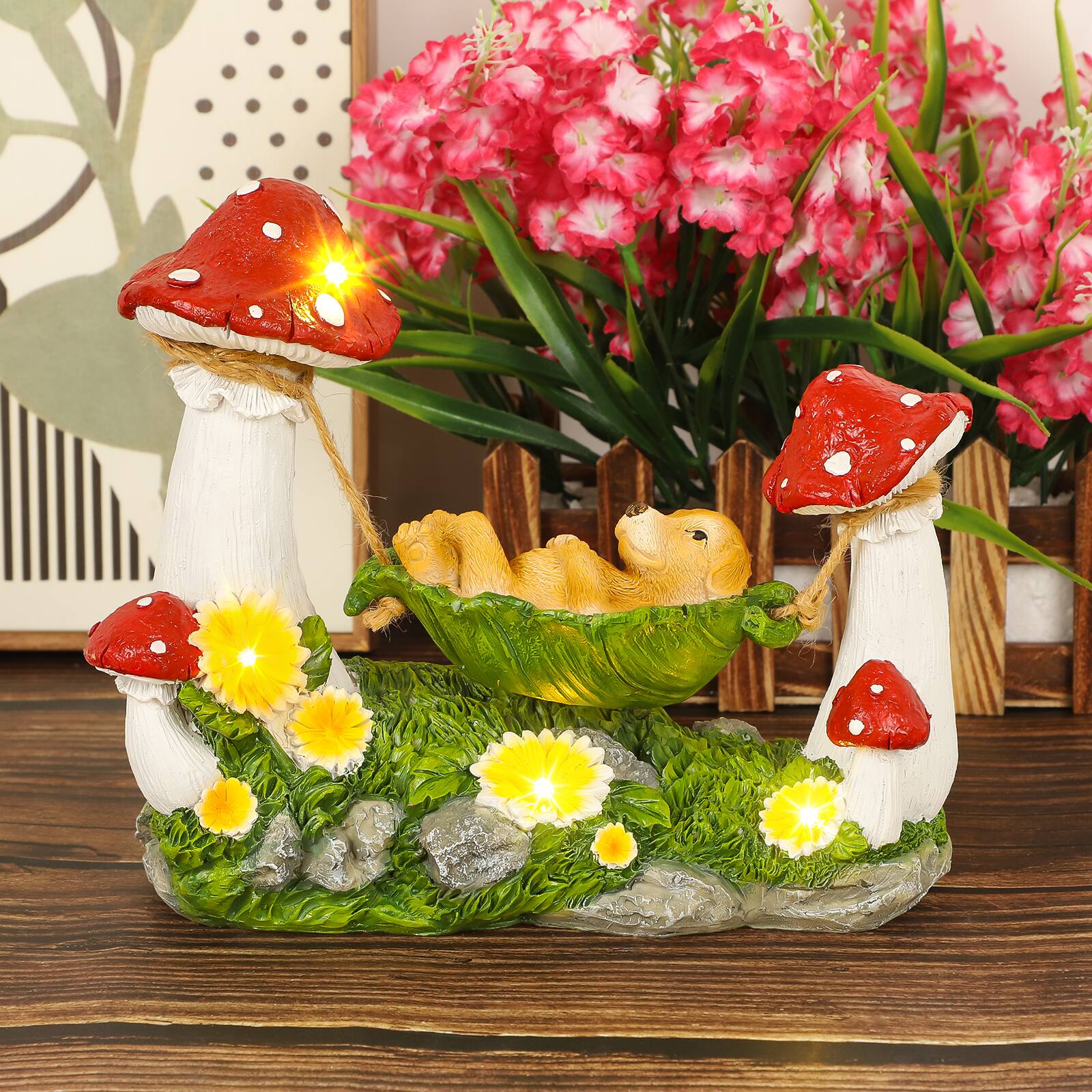 Front. Oumilen - Solar Garden Statue, Mushroom Dog Figurine with LED Lights.