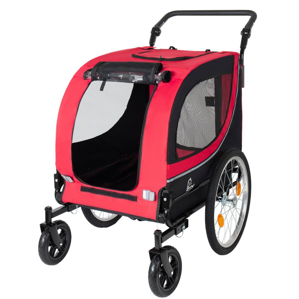 Alt View 2. JUJABU - 2-in-1 Foldable Pet Carrier Cart for Dogs up to 100lbs with Breathable Mesh and PVC Rain Cover, Red.