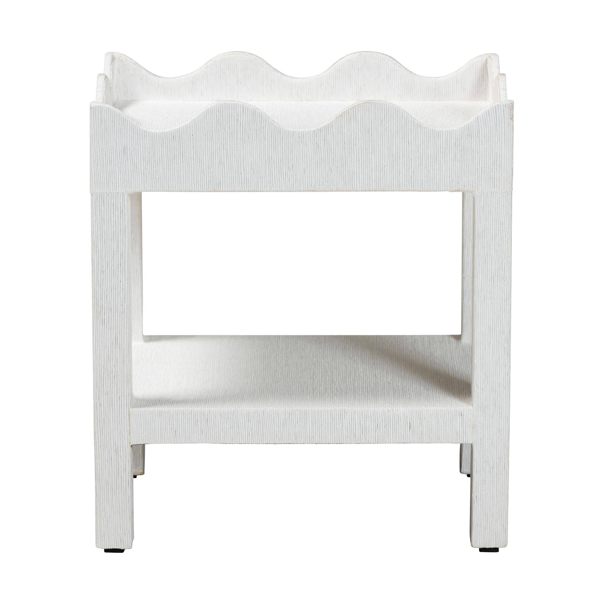 Angle. bali & pari - bali & pari Sebastian Grasscloth Scalloped End Table - 2-Tier Accent Table with Open Shelf Storage, White - White.