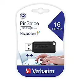 Verbatim - PinStripe 16GB USB 2.0 Type A Flash Drive, (49063) - Black