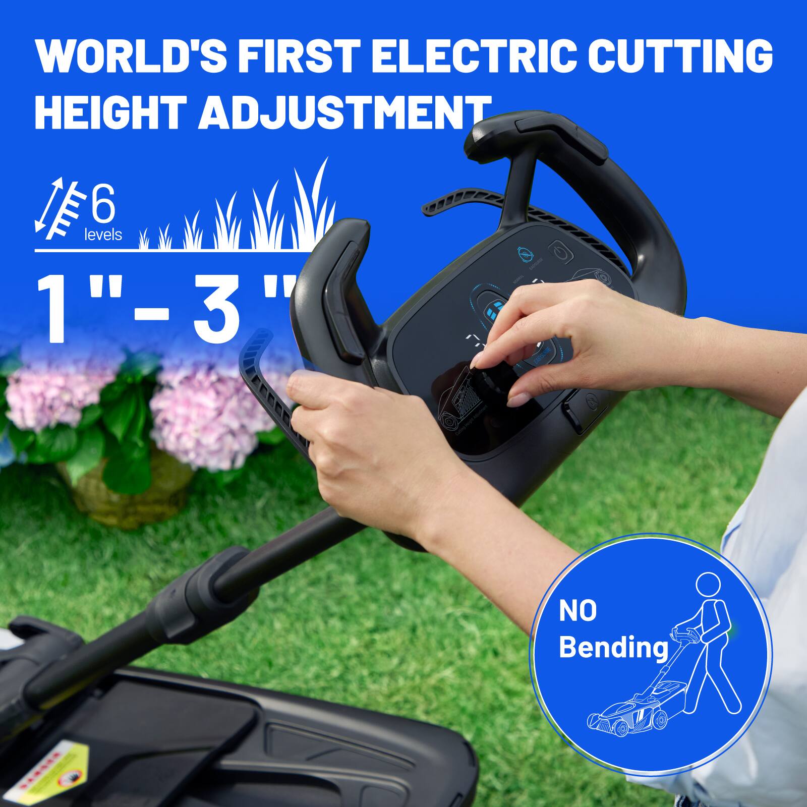 WORLD'S FIRST ELECTRIC CUTTING HEIGHT ADJUSTMENT 6 levels 1"-3" NO Bending