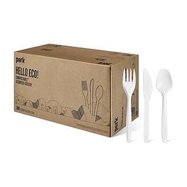 Perk - Eco Compostable PLA Assorted Cutlery, Medium-Weight, 360/Pack - White