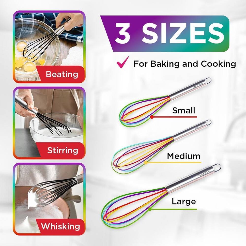 3 SIZES  
For Baking and Cooking  

Beating  
Stirring  
Whisking  

Small  
Medium  
Large