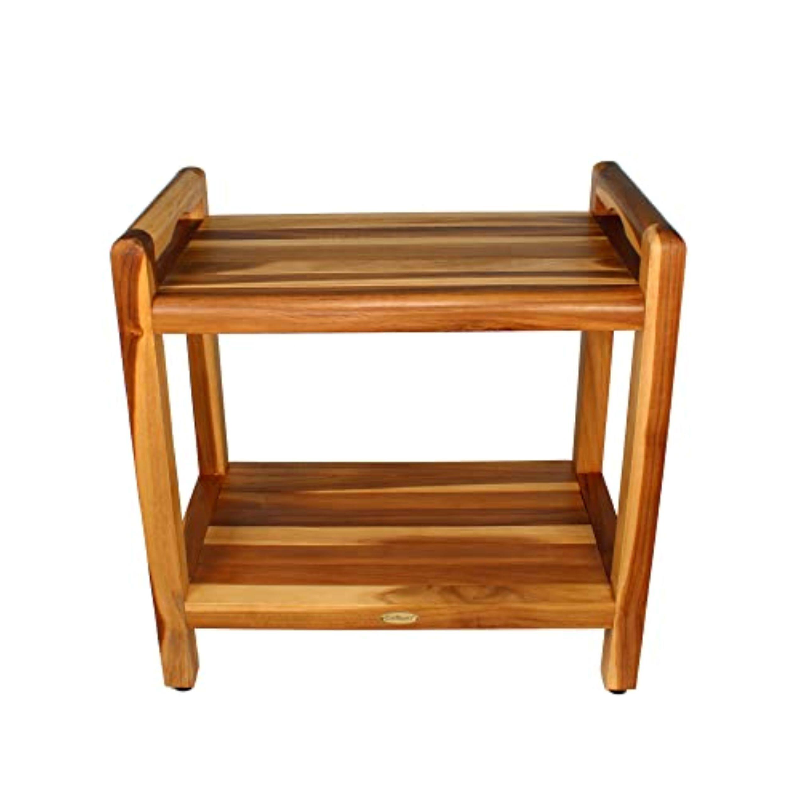 Back. EcoDecors - EcoDecors Eleganto 24" Teak Wood Extended Height Shower Bench with LiftAide Arms - EarthyTeak.