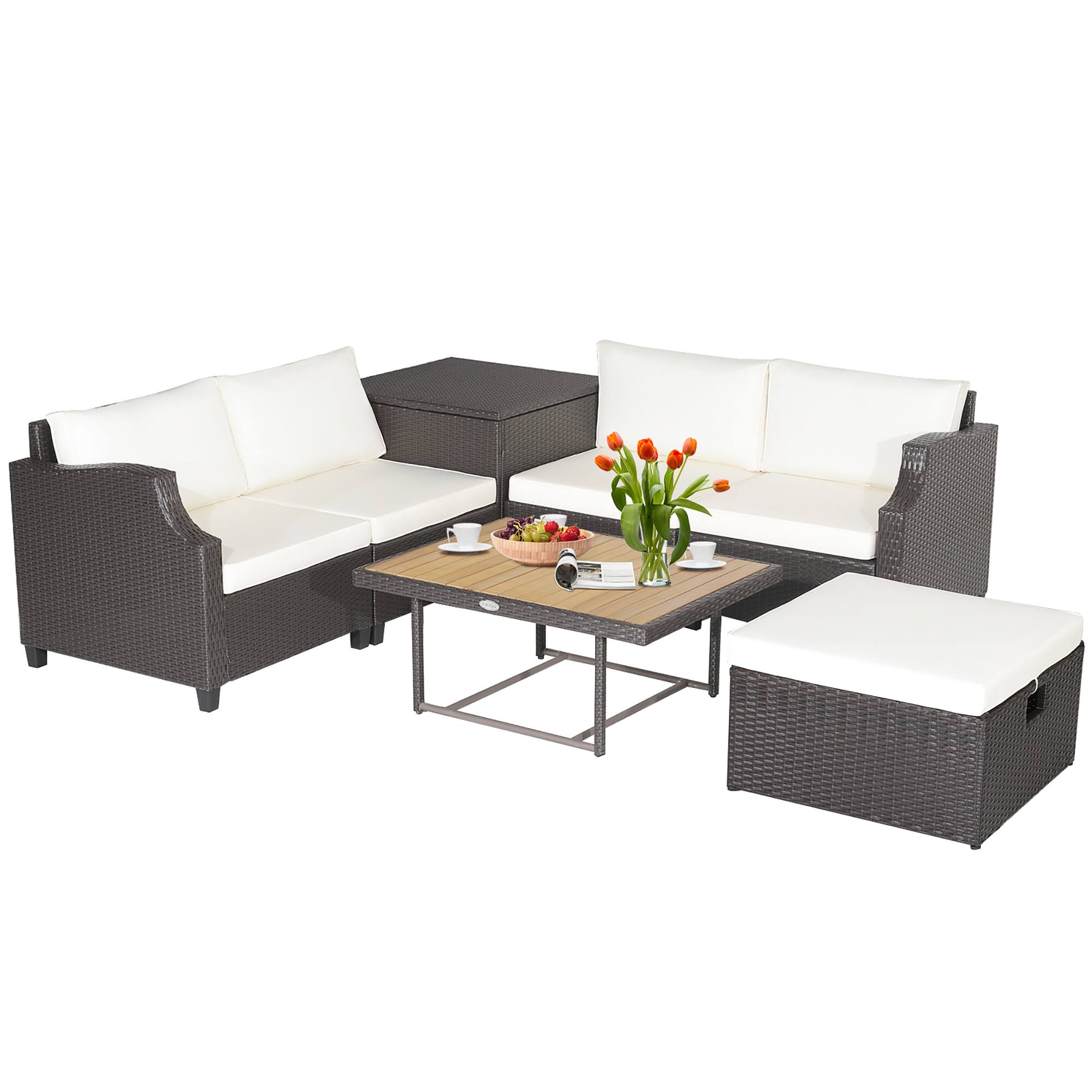 Gymax - 7PCS Outdoor Furniture Set w/ PE Wicker Cushions Conversations On The Sectional Sofa Patio - White price history on PriceWatchPro