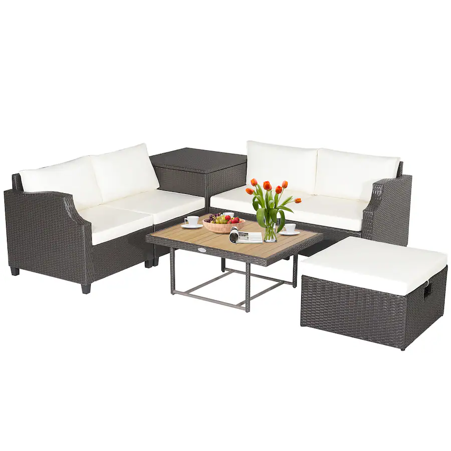 Rhsh Frame Gymax 7PCS Outdoor Furniture Set w/ PE Wicker Cushions Conversations On ...