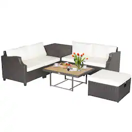 Gymax - 7PCS Outdoor Furniture Set w/ PE Wicker Cushions Conversations On The Sectional Sofa Patio - White