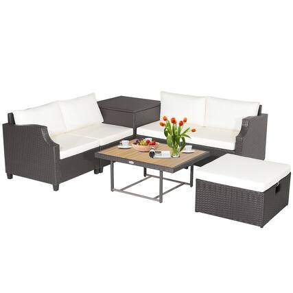 Front. Gymax - Gymax 7PCS Outdoor Furniture Set w/ PE Wicker Cushions Conversations On The Sectional Sofa Patio - White.