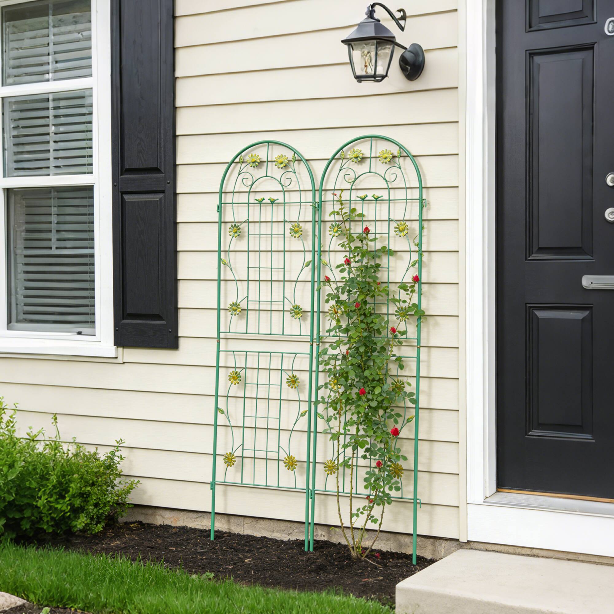 Angle. Loheer - Rustproof Metal Garden Trellis 2 Pack 5.9 ft x 1.6 ft Climbing Plant Support - Green.