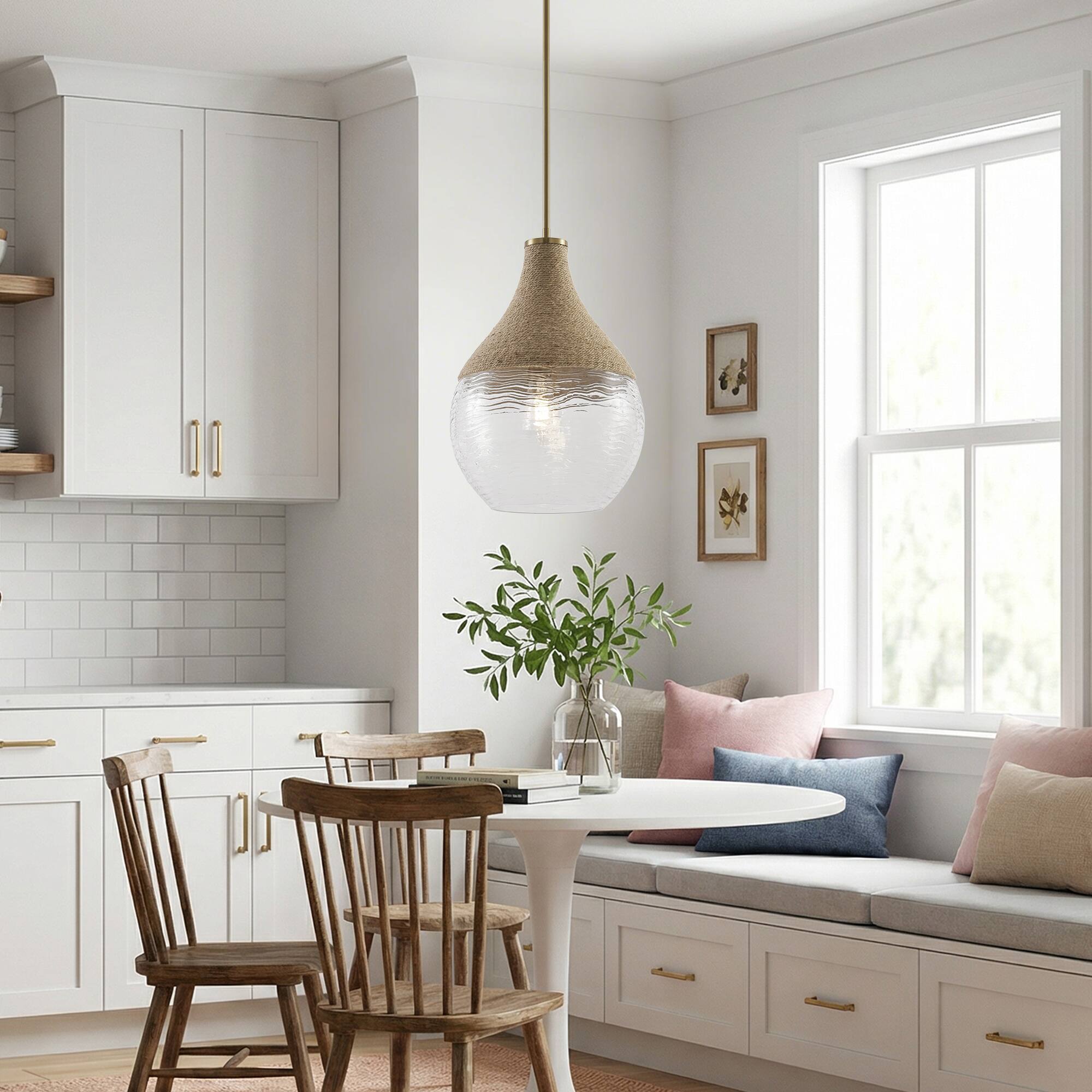 Front. Parrot Uncle - 1-Light Natural Modern Brass Hand-Woven Hemp Rope Hanging Lamp Pendant Light - Brass.