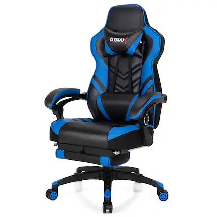 Front. Gymax - Gymax Office Computer Desk Chair Gaming Chair Adjustable Swivel w/Footrest Blue - Blue.
