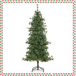 WELLFOR - 6 ft Prelit Artificial Hinged Christmas Tree with Warm‑White Lights,370 Full Branch Tips &22 Natural Pine Cones - Green