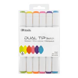 BAZIC Products - Dual Tip Sketch Markers 6 Fluorescent Colors