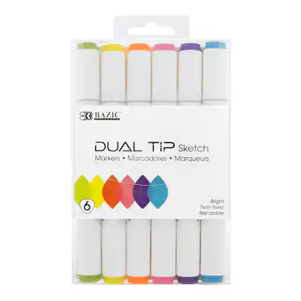3 BAZIC DUAL TIP Sketch Markers
Marcadores Marqueurs
6 Bright Non-Toxic Blendable