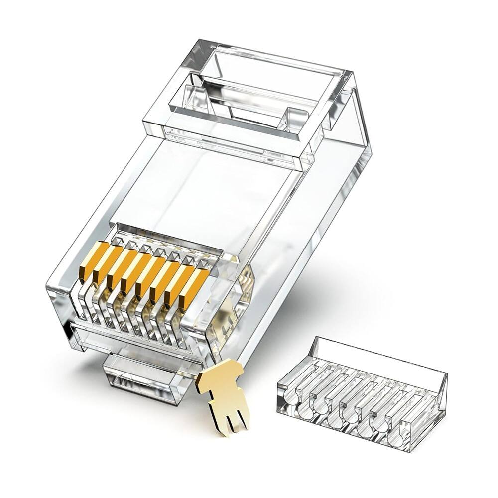 Front. ACJPR - Cat6 RJ45 Connectors 100pcs – Gold Plated, Durable UTP 8P8C.