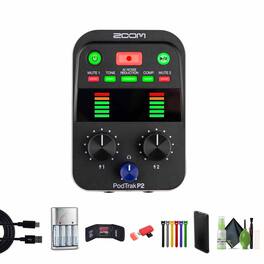 Zoom - PodTrak P2 Podcast Recorder, Memory Card microSDXC Pro 64GB, Bundle