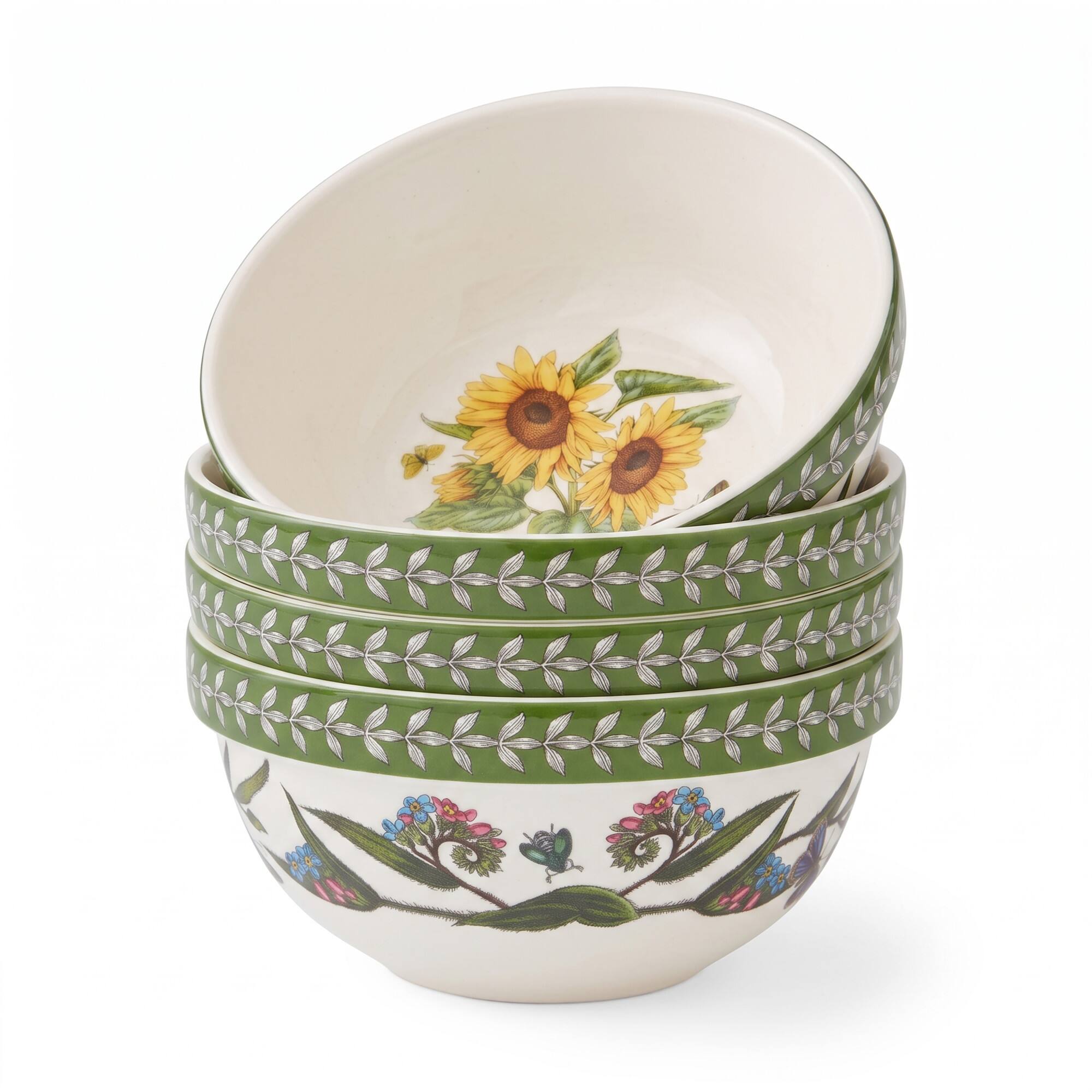 Front. Portmeirion - Portmeirion BG Etchings 5.5" Stack Bowl, Sunflower/Forget Me Not - Set of 4 - Multicolored.