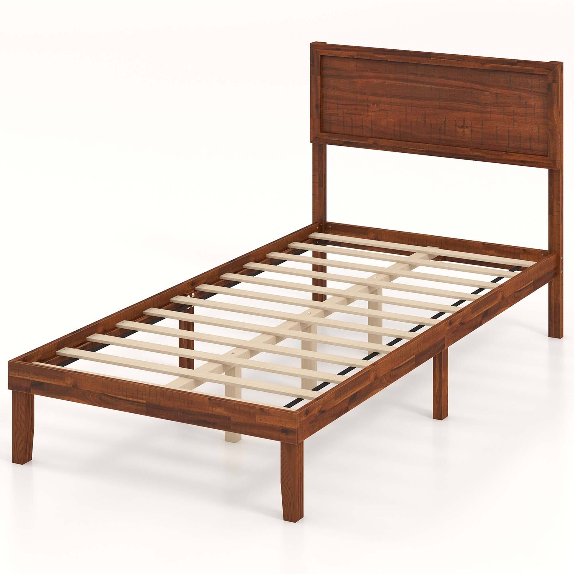 Alt View 8. Gymax - Gymax Twin Bed Frame w/ Rustic Headboard Under-bed Storage Space No Box Spring Needed - Walnut.