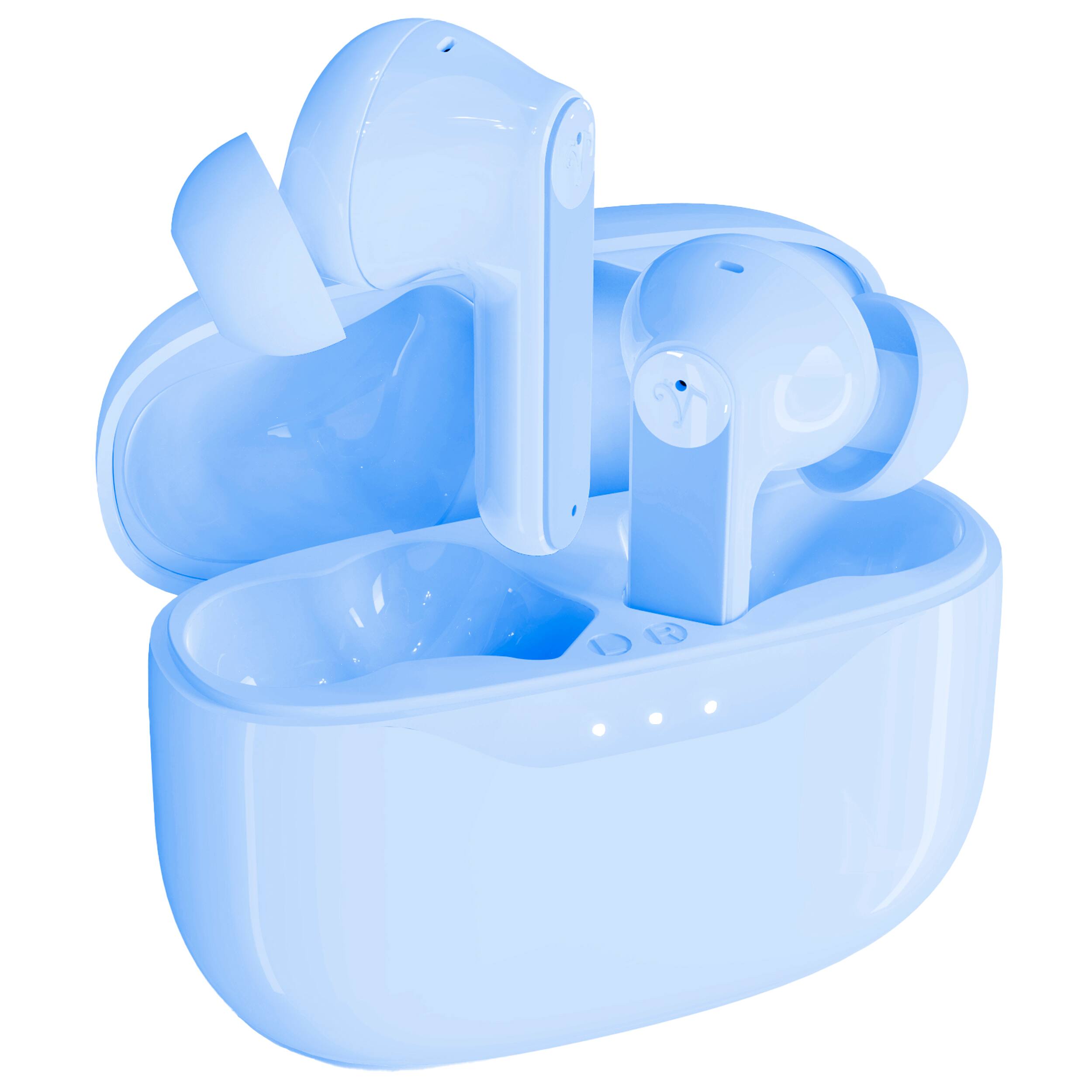 Front. Visual Land - SOUNDWAVE A1 Plus - Active Noise Cancelling Earbuds - 6 Mics - 48 Hours Total Playtime - Fast Charge - Blue.