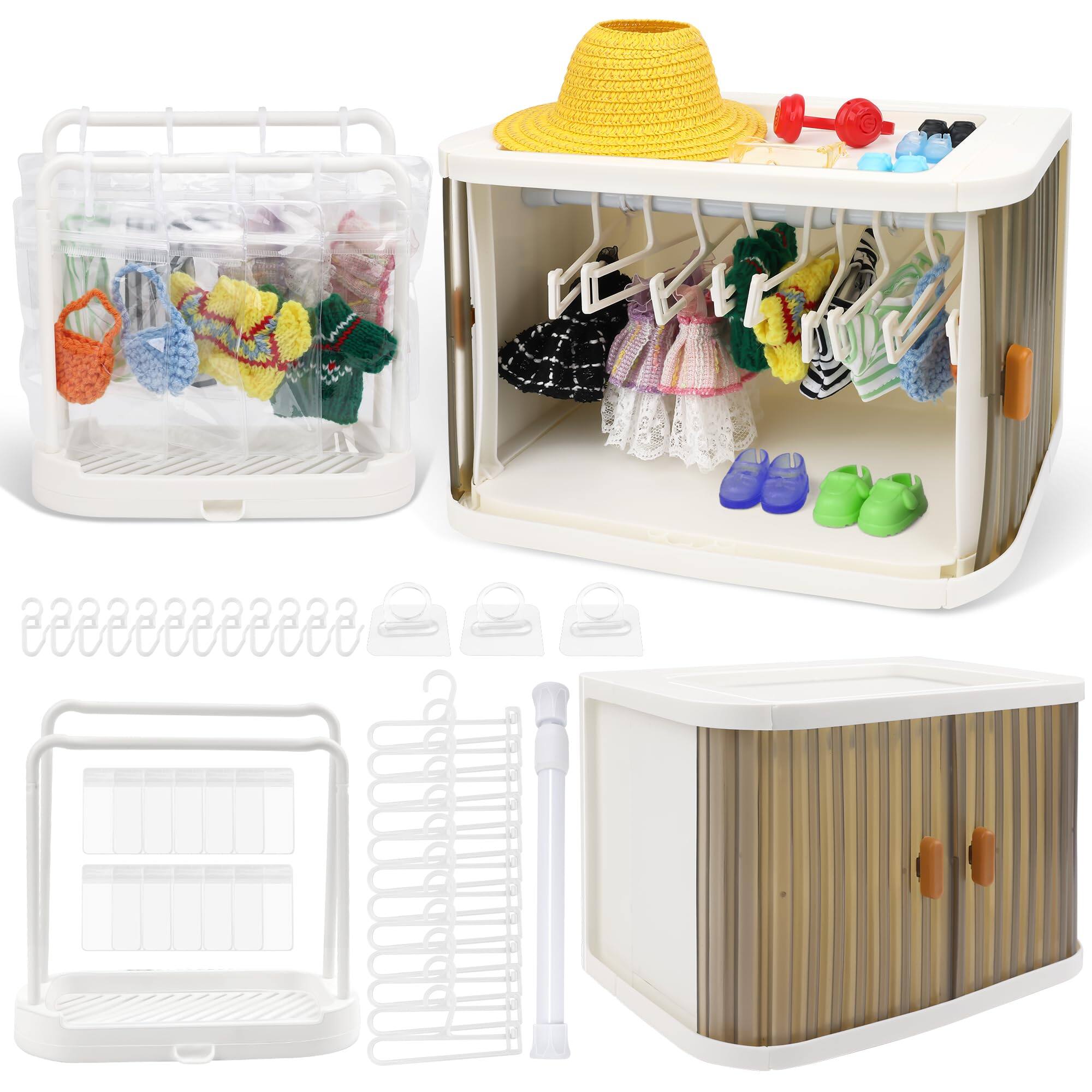 Front. Empire DigiLabs - 42p Foldable Doll Wardrobe Closet Storage Box For Clothes Organizer Figures With Hangers And Bags Dust-resi... - Default.