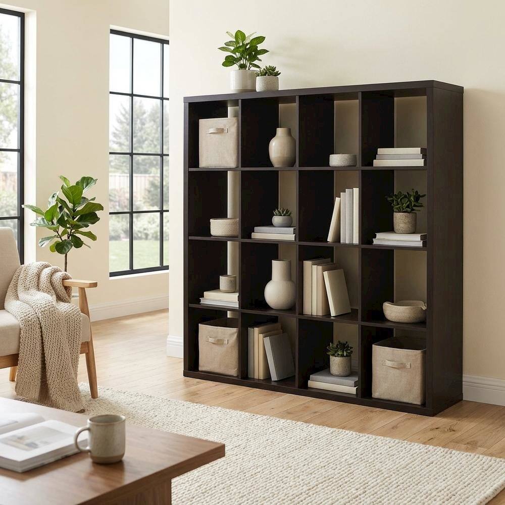 Left. FurniFact - Engineered Wood bookcase with open shelving for versatile storage - Dark Oak.