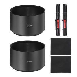 Unique Bargains - 2pcs Lens Hood Shade, 58mm Long-focus Metal Camera Cap Shade with Cleaning Cloth & Pen - Black