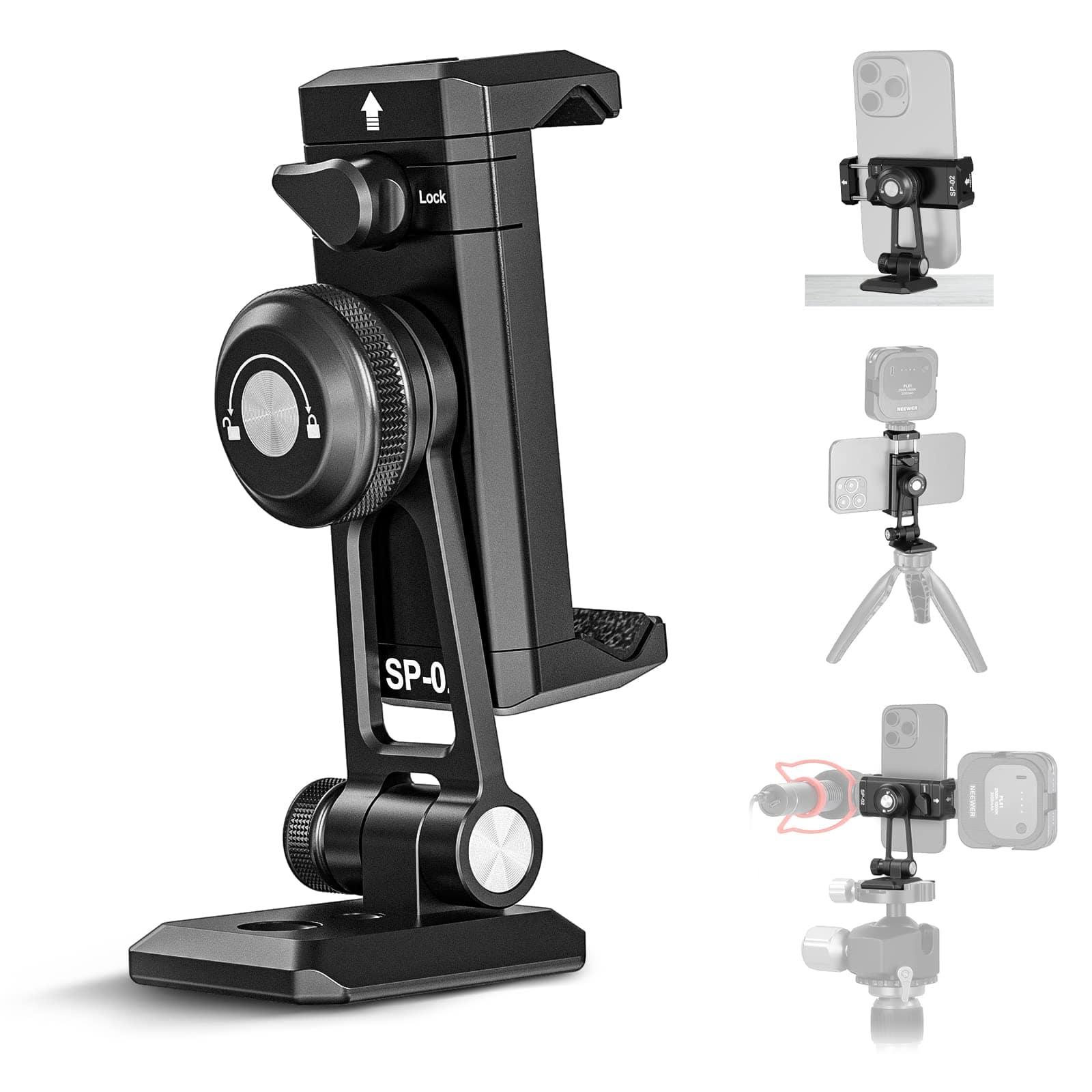 Neewer - Metal Phone Mount with Arca QR & Cold Shoe - 360° Swivel Holder for iPhone & Galaxy S24 - Black