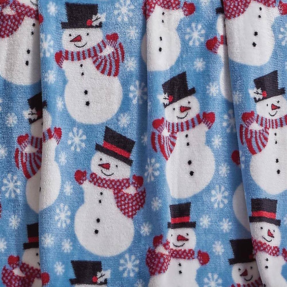 Alt View 2. Noble House - Plazatex Blue Snowman Micro plush Decorative All Season Blue Color 50" X 60" Throw Blanket - Blue.
