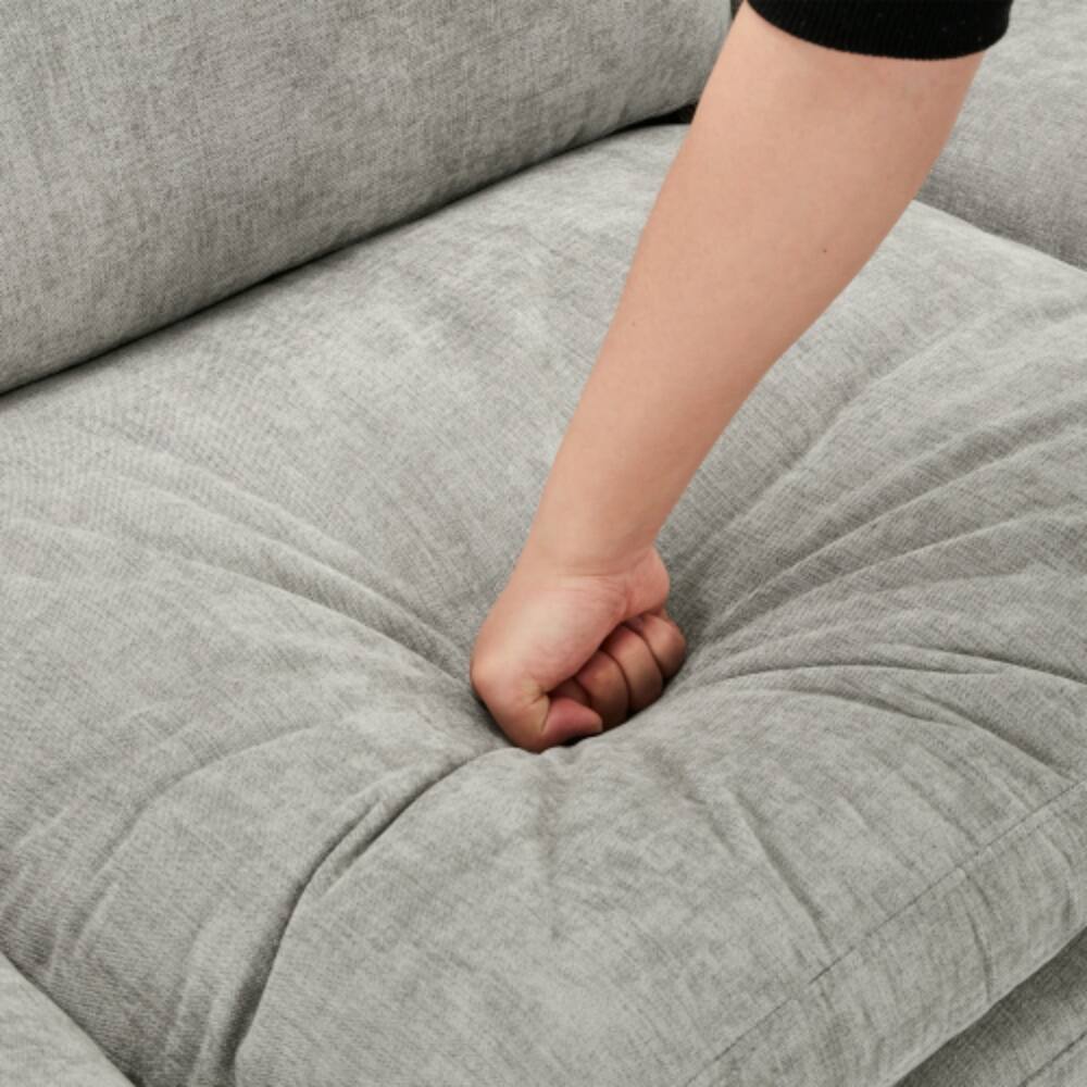 Alt View 1. LUCKY ONE - 89" Oversized 3-Seater Cloud Sofa Cozy Upholstered w/ Double Cushion Lumbar Pillow - LIGHT GREY.