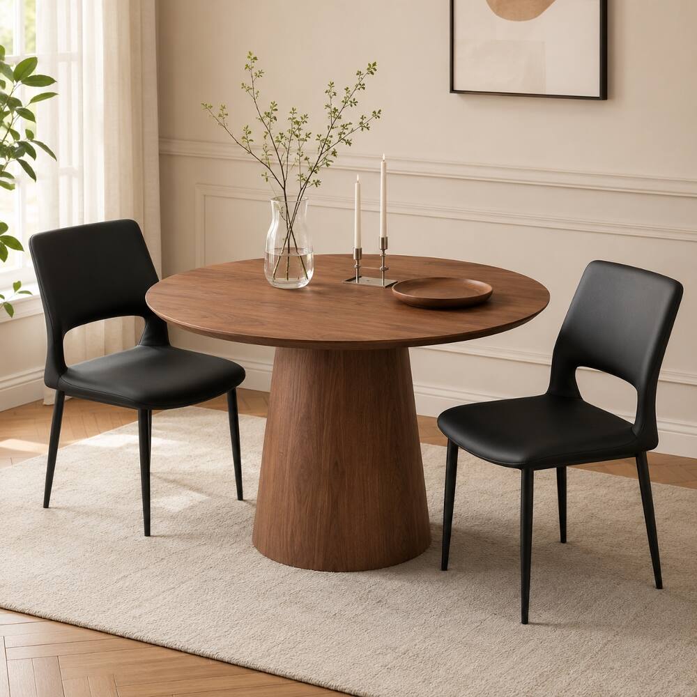 Back. Loheer - Loheer Black PU Leather Dining Chairs Set of 2 Modern Minimalist Metal Leg Ergonomic Kitchen Chairs - Black.