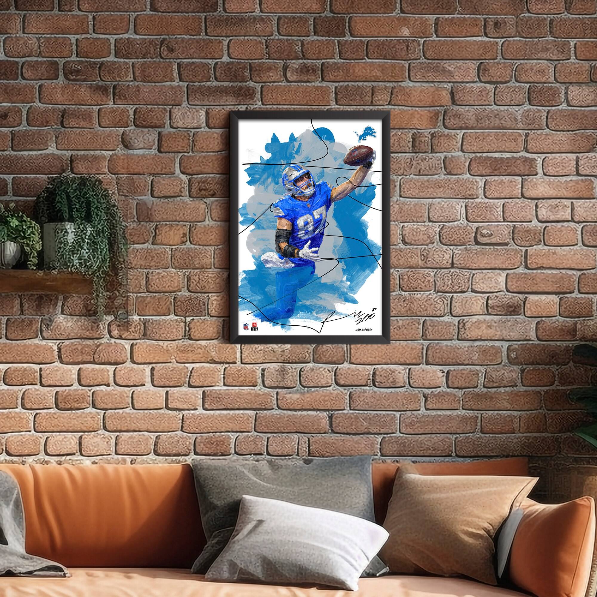 Alt View 1. Sporticulture - Sam LaPorta Detroit Lions 27" x 39" Brush Stroke Player Framed Art Print - Multicolor.