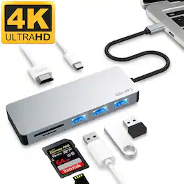 Equipd - USB C Hub, Aluminum 7in1 USB Type C to 4K HDMI Multiport Adapter 87W PD for MacBook Dell HP ASUS Acer Type C PC Laptops - Gray