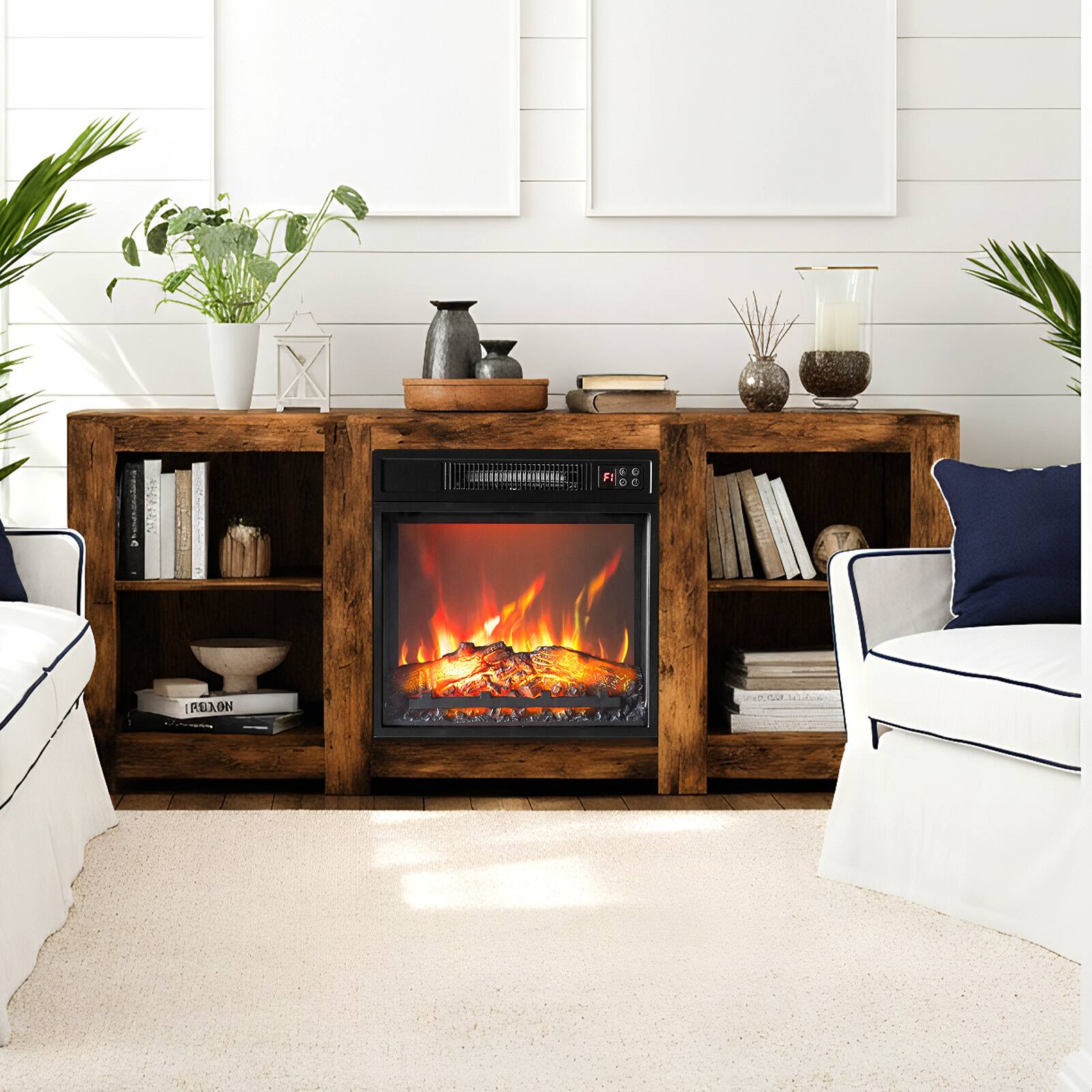 Alt View 6. Winado - 59" Electric Fireplace TV Stand with Remoted 18" Fireplace Storage Cabinet Shelves for TVs Up to 65 inch - Rustic Brown.