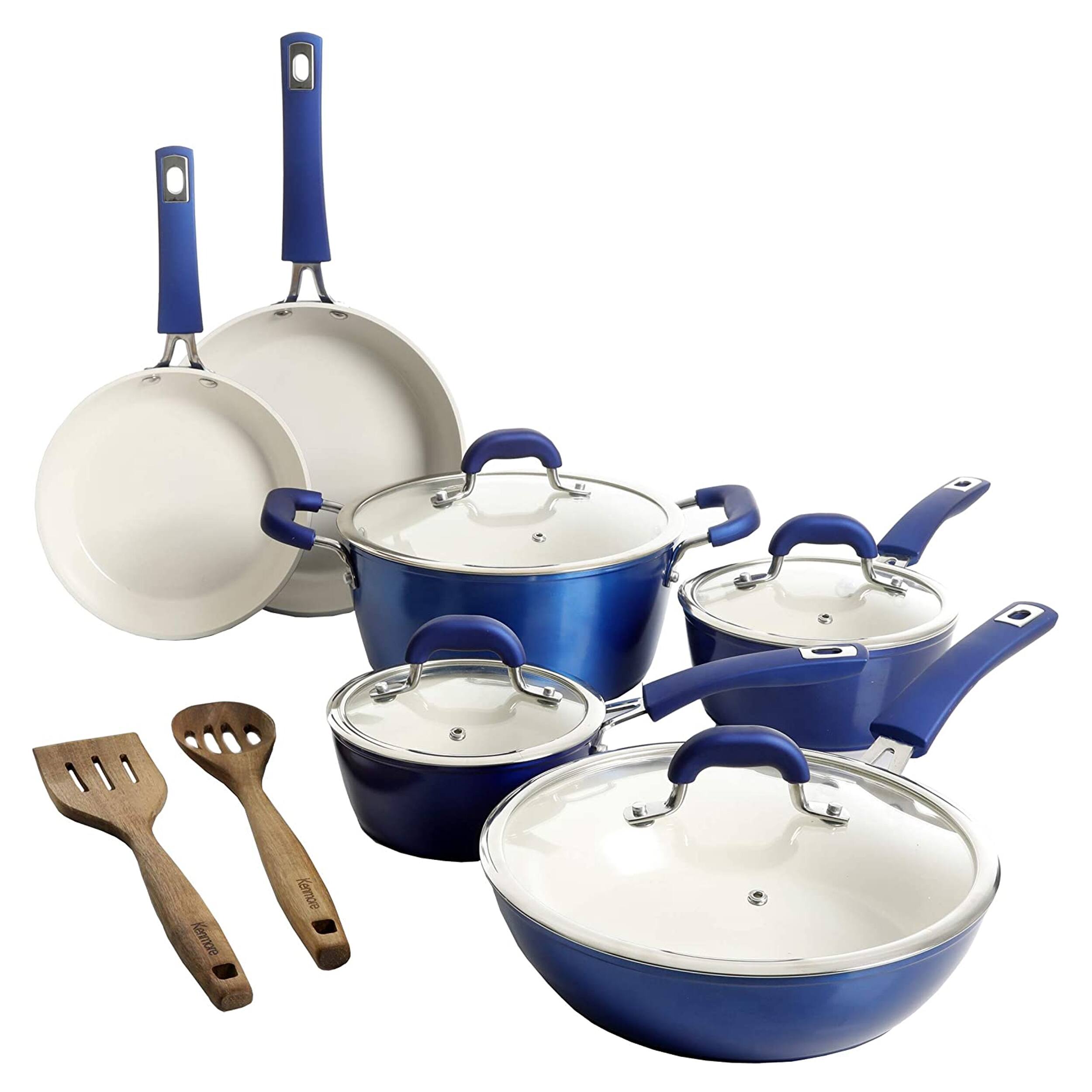 Kenmore - Arlington 12 Piece Aluminum Ceramic Coated Nonstick Cookware Set - Metallic Blue