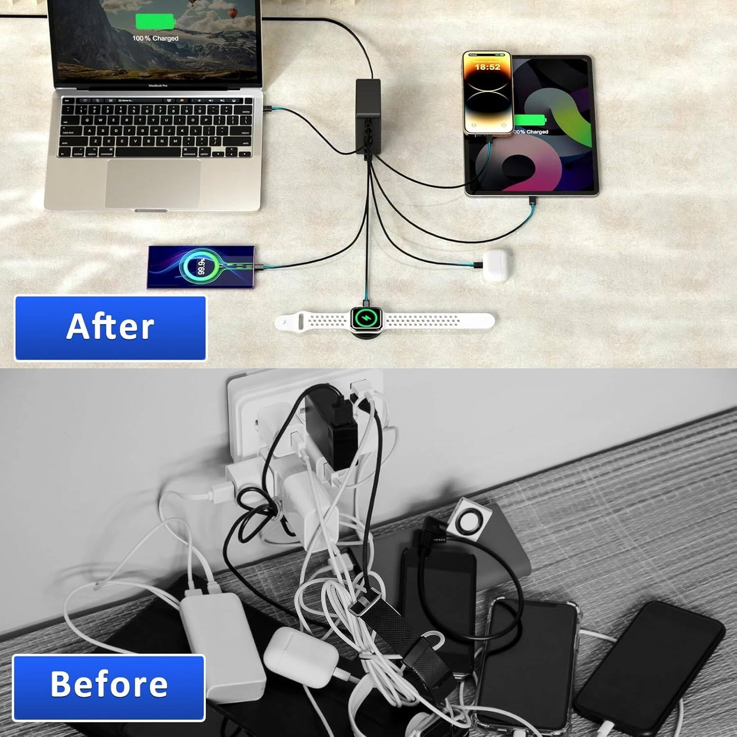 100% Charged, 18:52, Charged, After, Before