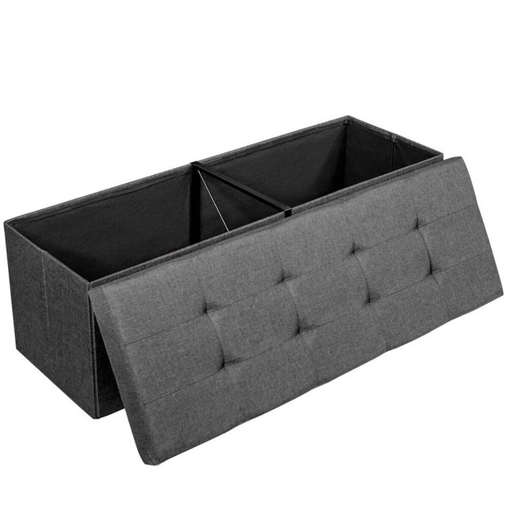 Left. Kadyn - Fabric Folding Storage with Divider Bed End Bench-Dark Gray, Folding Footstools,Multi-Functional Ottoman for Entryway - Gray.