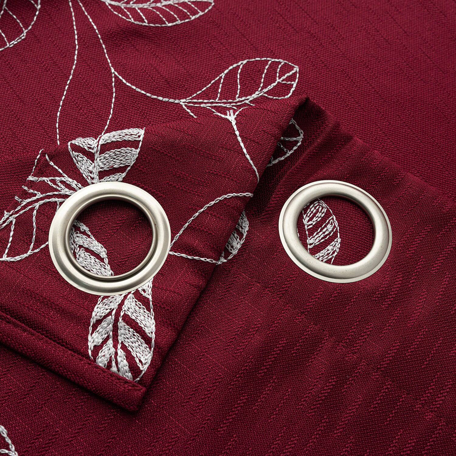 Back. RT Designers Collection - RT Designers Collection 100% Polyester 140 GSM Reed Embroidered Grommet Curtain Panel 54" x 90" Burgundy - Burgundy.