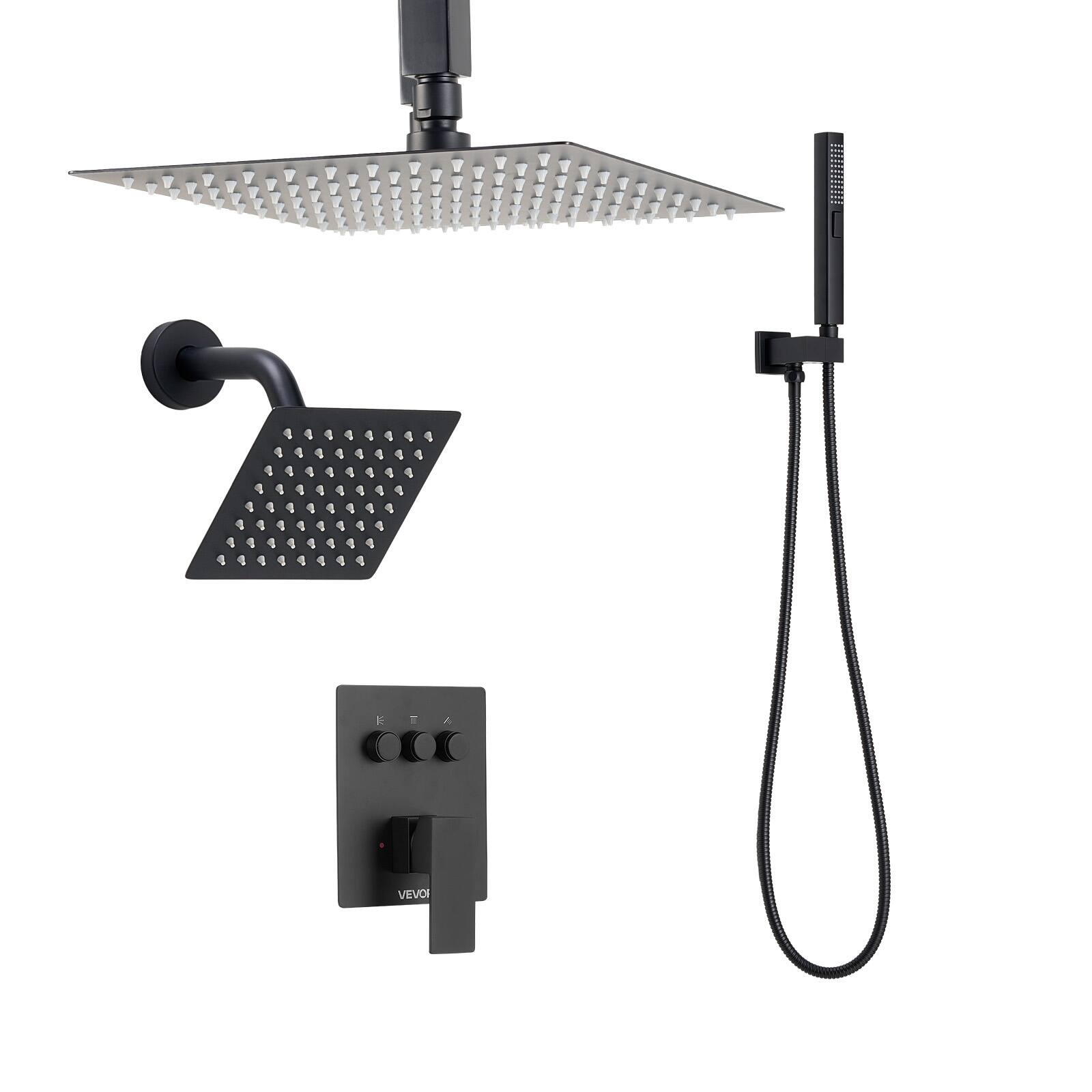 Alt View 5. VEVOR - Shower Faucet Set, 10 Inch Ceiling Mount Rainfall Shower System with 6 Inch Wall Mount Head and 2 in 1 Handheld Spray - Matte Black.