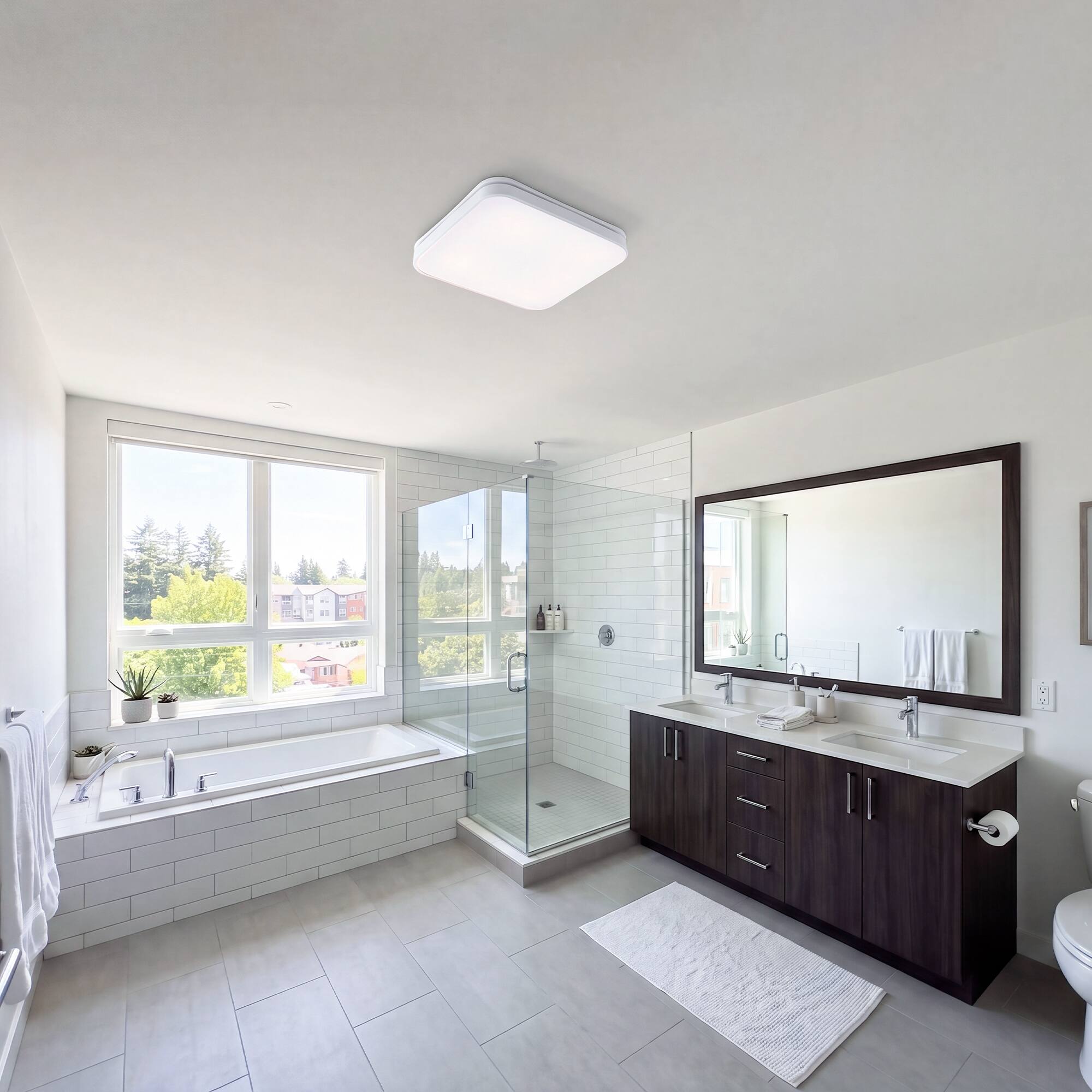 Alt View 6. Breezary - Bathroom Exhaust Fan with 3CCT LED Light/No-Light Options, 80/110 CFM, Ultra Quiet Ceiling Mount Fan with 4-Inch Duct - White Square (With Light).